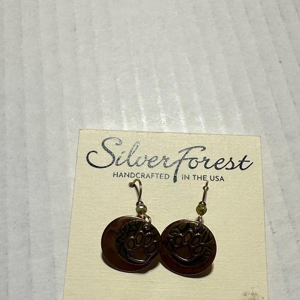 NWT Silver Forest Gold and Bronze colored Paw print Earrings tiger paw layered